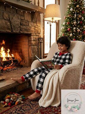 Family Pajamas Matching Kids Thermal Waffle Buffalo Check Pajama Set